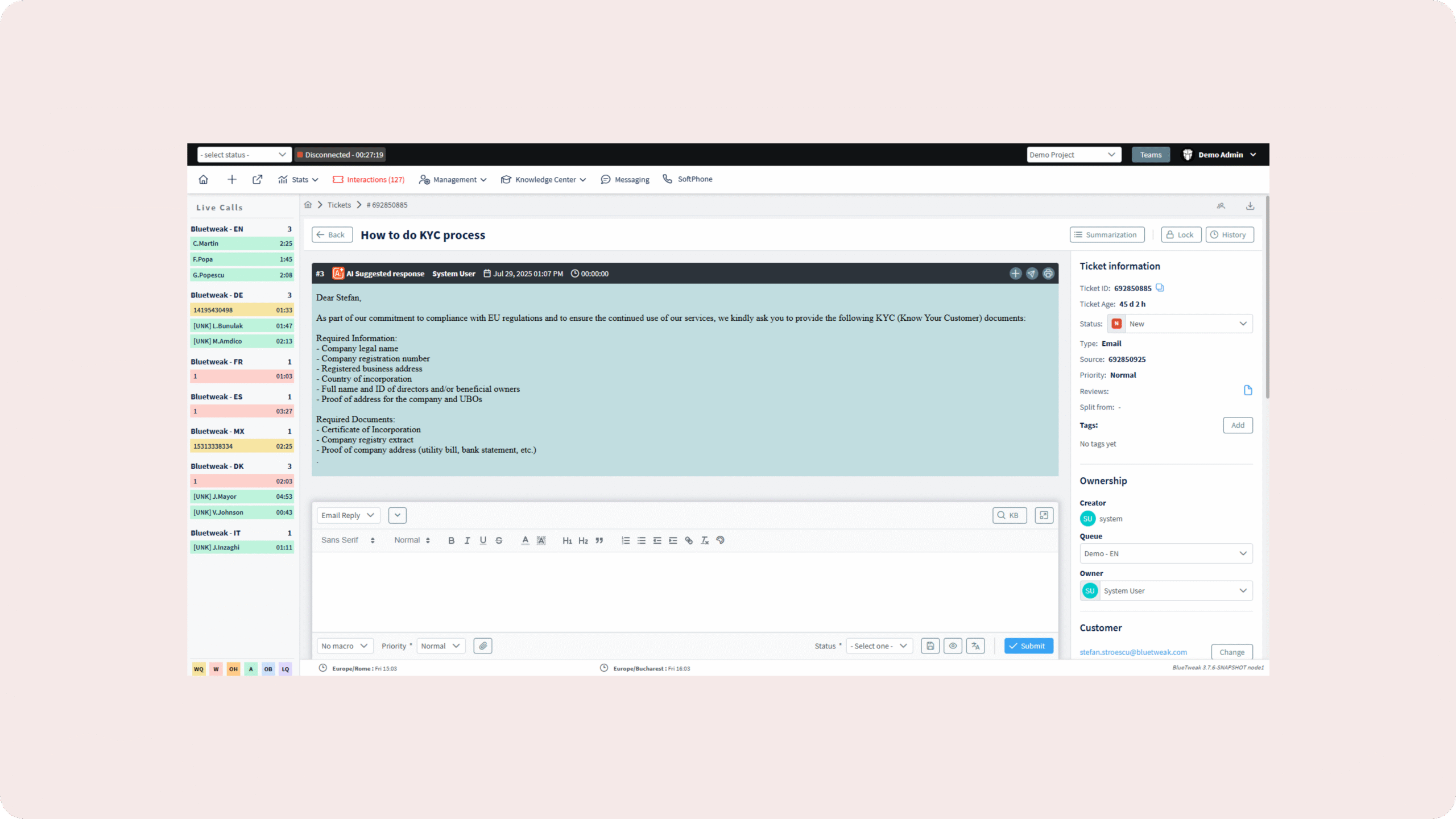 suggested-response BlueHub AI Customer Service Software
