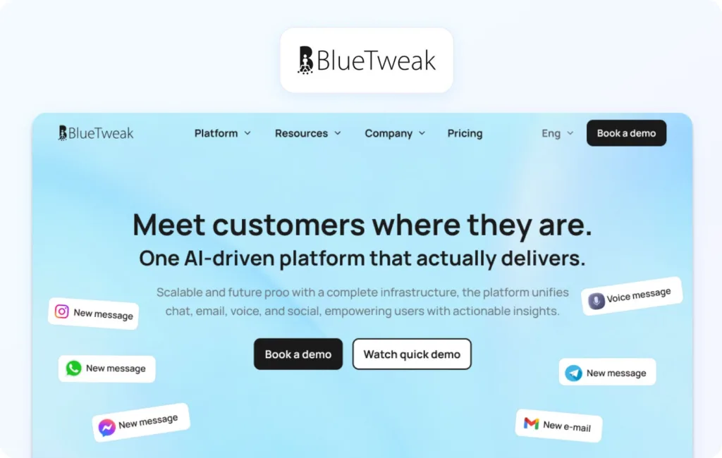 BlueTweak homepage view
