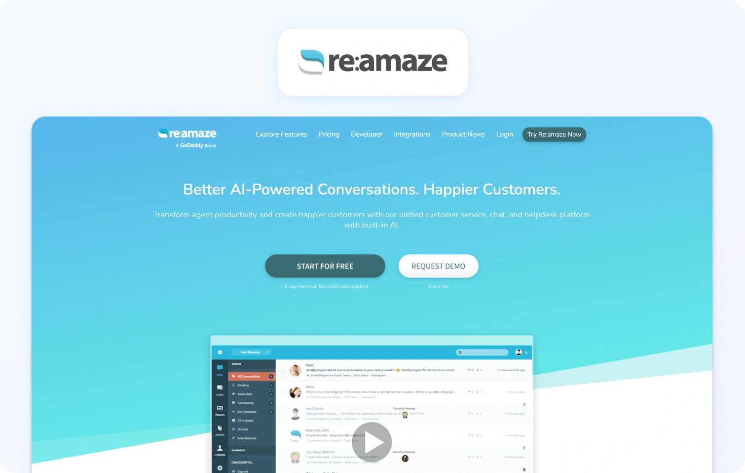 Reamaze homepage view