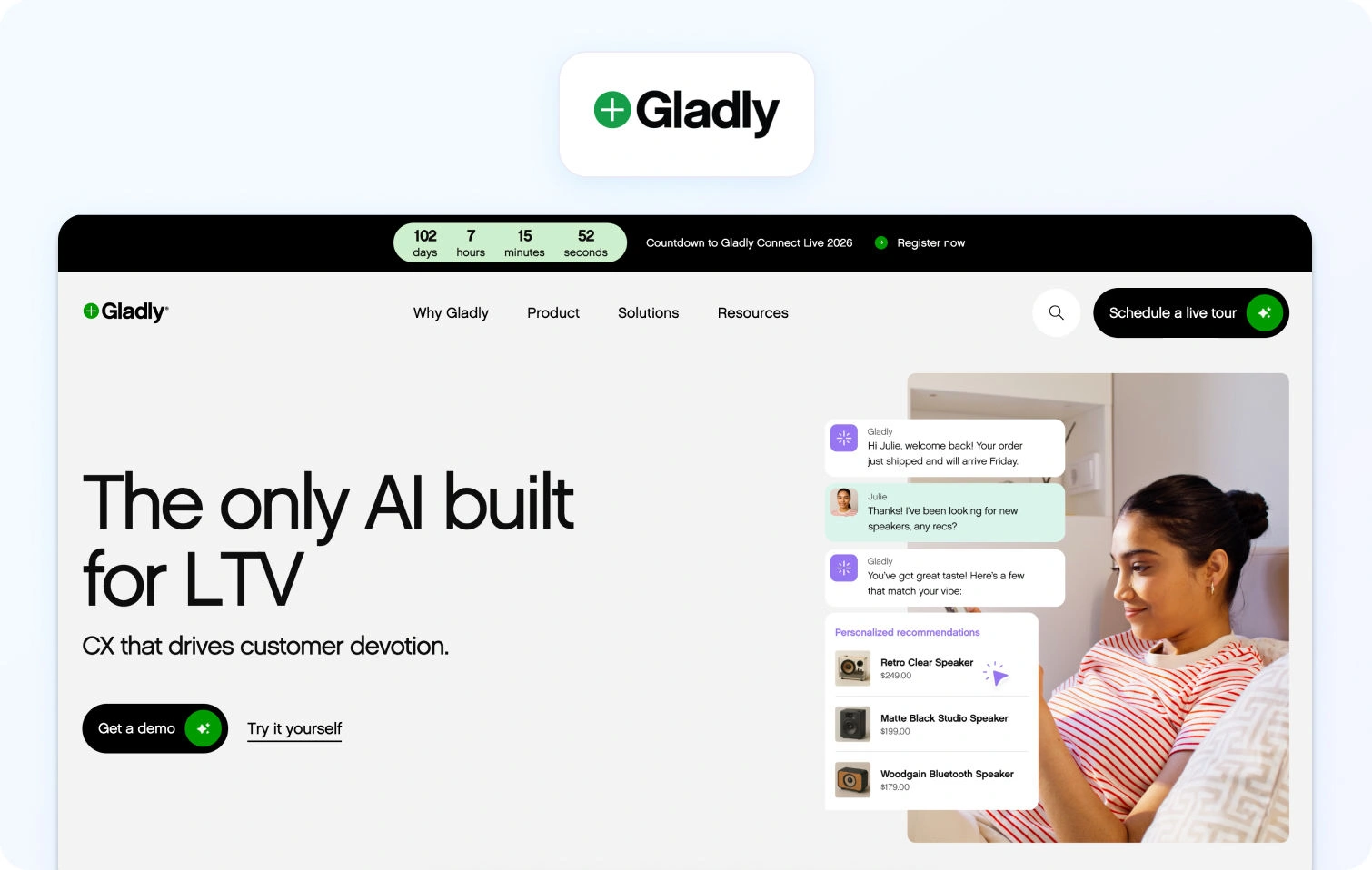 Gladly homepage view