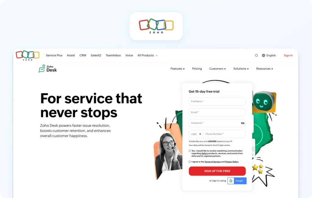 Zoho Desk Homepage View