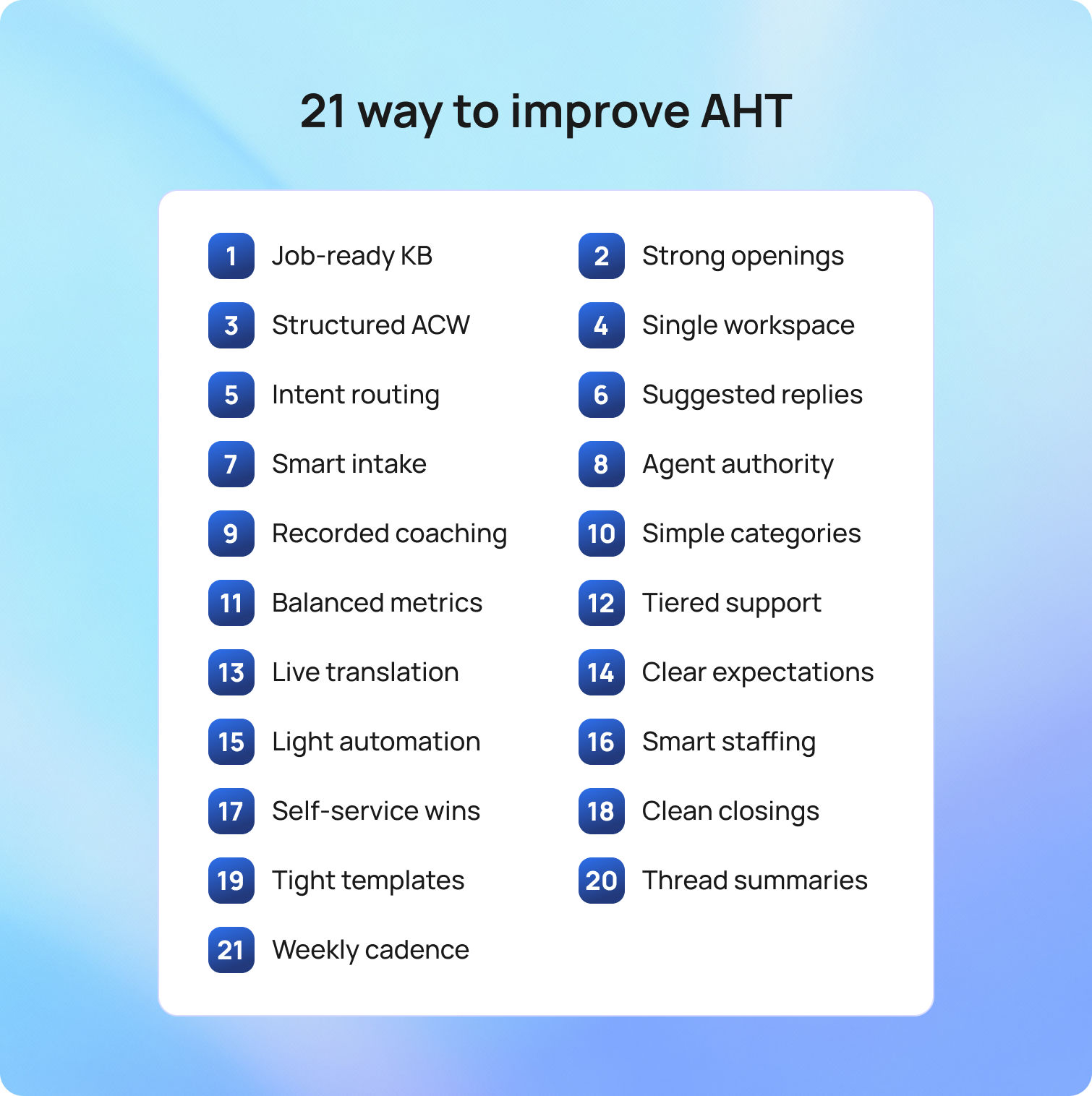 21 way to improve AHT