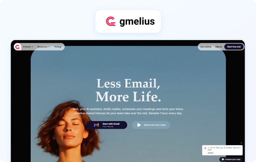 Gmelius homepage view