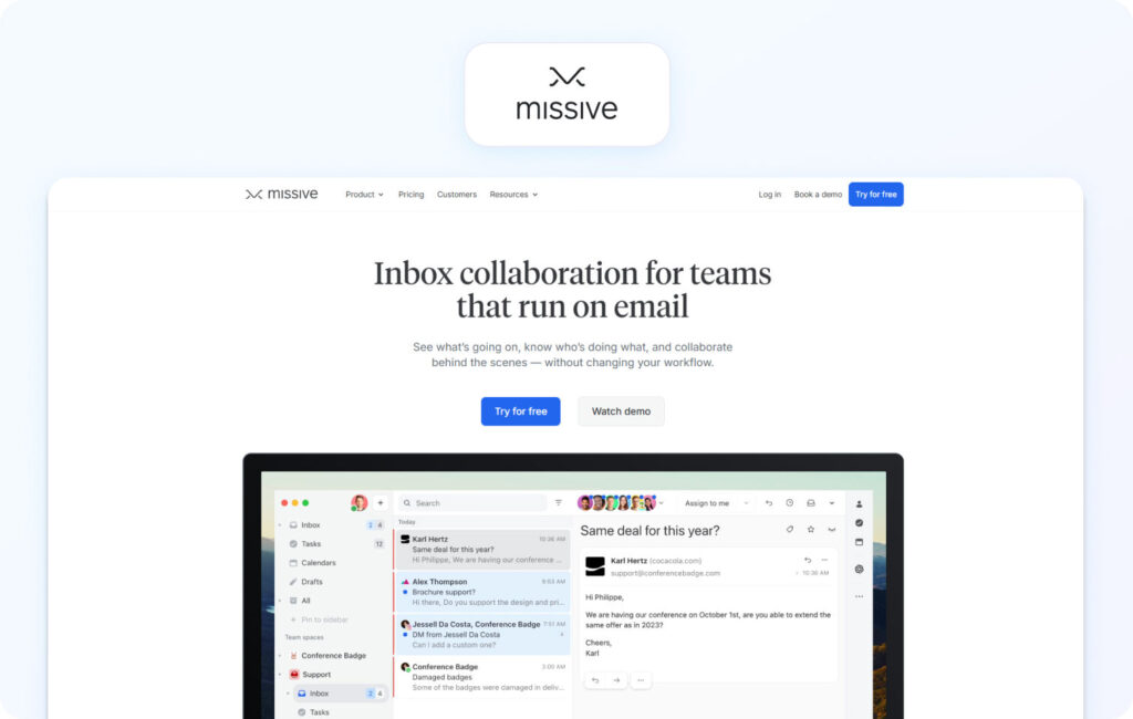 Missive homepage view