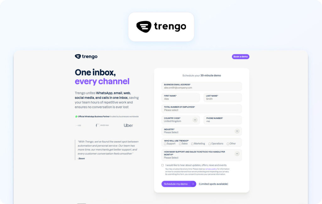 Trengo homepage view